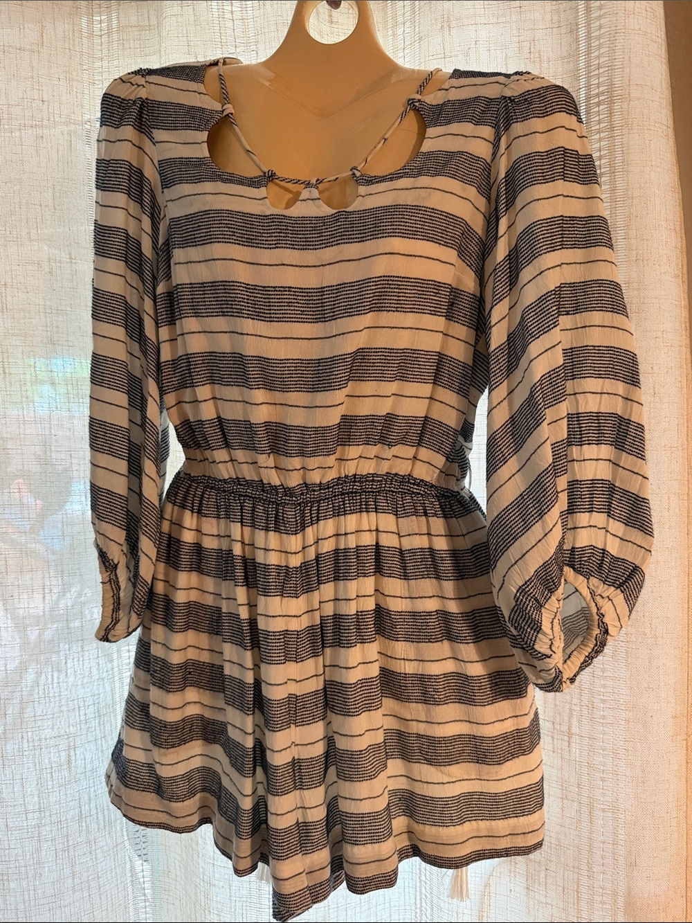 HOLDING HORSES Blue and White Striped Long-Sleeve Romper